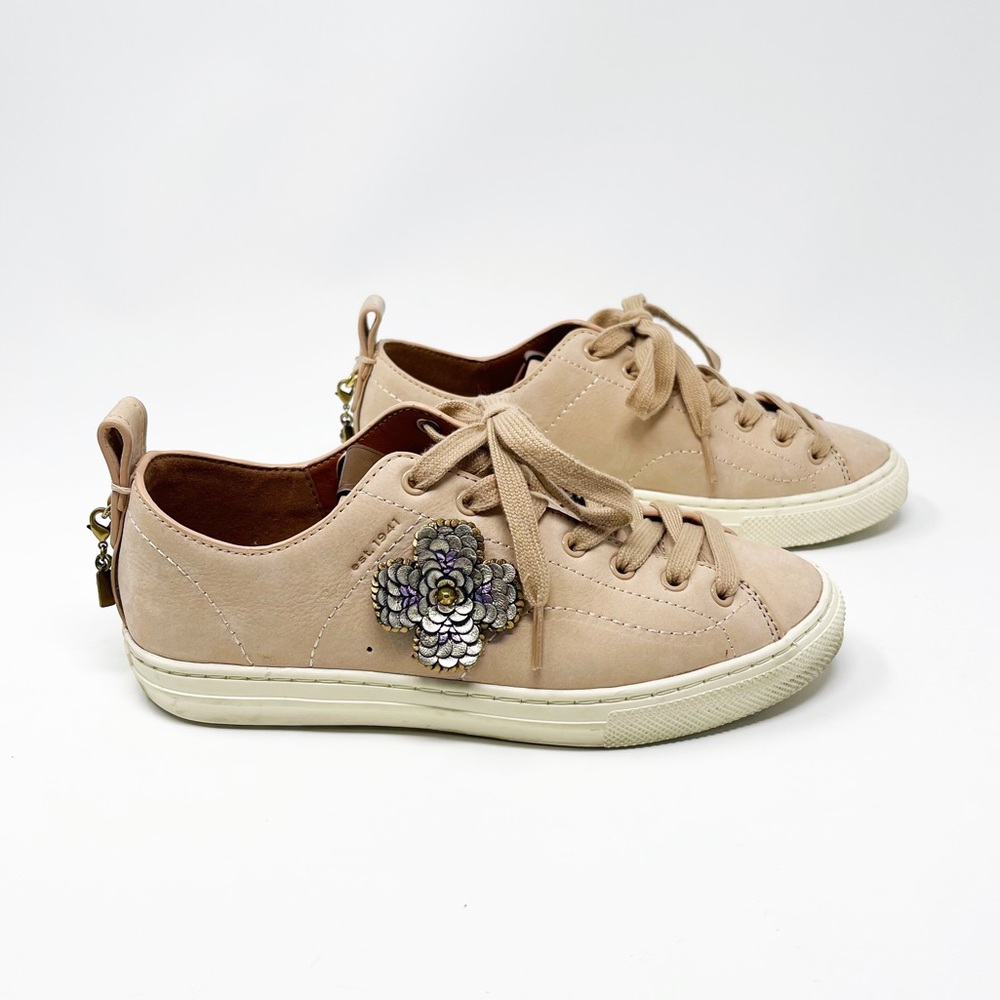 RARE Coach C121 Low Top Sneaker Nubuck Leather Lace Up Designer Shoes Cream 6.5 - Picture 3 of 12